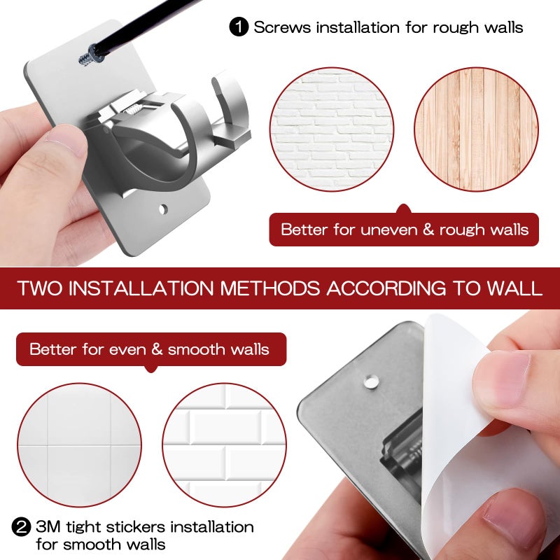 CIEMGNZOC 4PCS No Drill Curtain Rod Brackets  Self-Adhesive Curtain Rods No Drilling  Nail Free Adjustable Curtain Rod Holders  Curtain Hooks for Rod Less Than 1.57 Inch Diameter (Silver) - Image 3